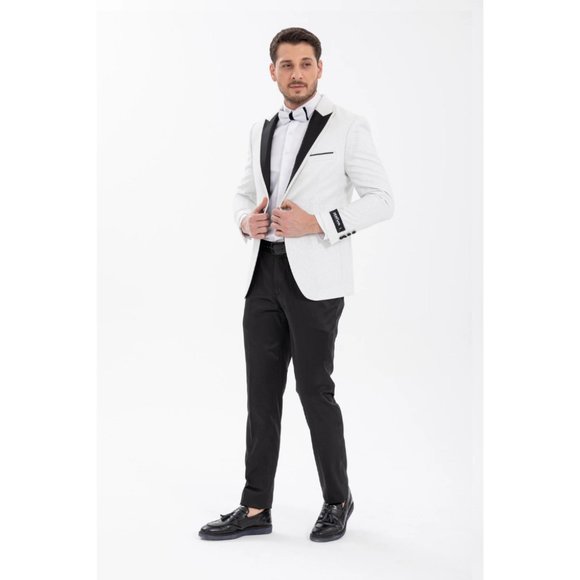 Derman White Pointed Collar Silvery Classic 2 Piece Tuxedo - Picture 5 of 8
